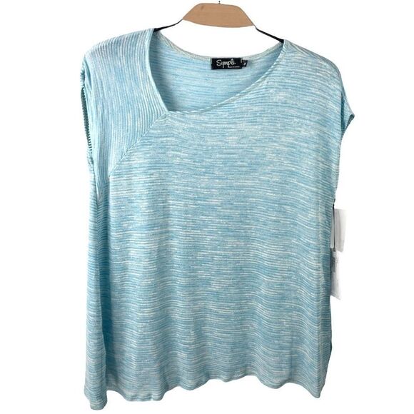 Sympli Slant Top Azure Blue Ribbed Knit Size10 - Picture 1 of 7